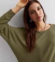 New Look Khaki Ribbed Fine Knit Batwing Top